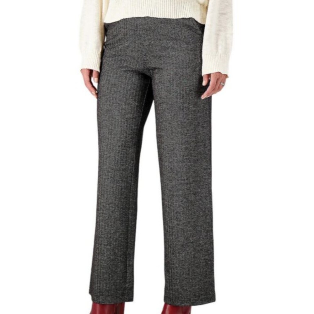 Isaac Mizrahi Live! Jacquard Knit Herringbone Wide Leg Pants Black Gray XS TALL
